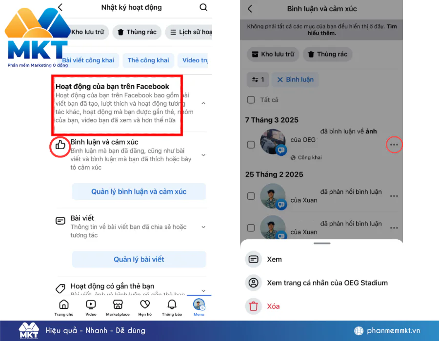 Xem lại bình luận của mình trên Facebook trên điện thoại